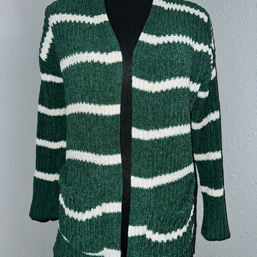No Boundaries Forest Green and White Cardigan